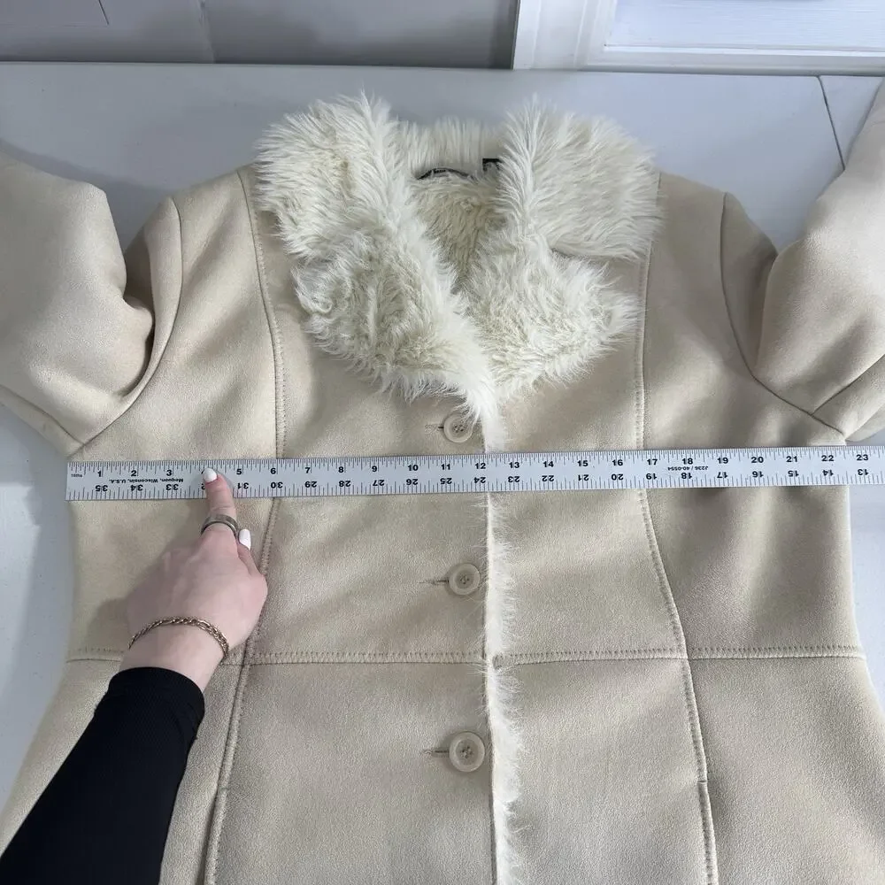 Vintage Mixit Faux Suede Penny Lane‎ Womens XL Beige Faux Fur Lined Y2K Jacket